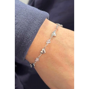 Gümüş Renk Kalp Figürlü Taş Detaylı Bileklik