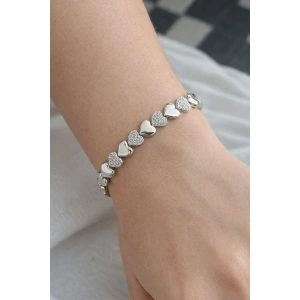 Gümüş Renk Kalp Figürlü Taş Detaylı Çelik Xuping VIP Bileklik