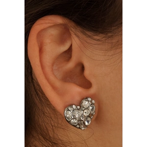 Gümüş Renk Kalp Figürlü Taş Detaylı Küpe (Çift)