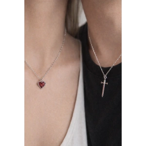 Gümüş Renk Kalp Ve Kılıç Figürlü Çelik Çift Kolyesi