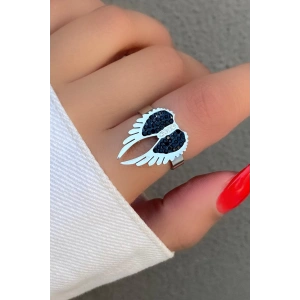 Gümüş Renk Kanat Figürlü Ayarlanabilir Çelik Yüzük