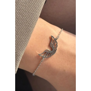 Gümüş Renk Kanat Figürlü Çelik Bileklik