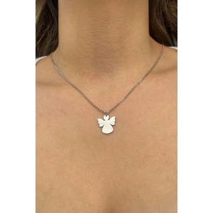 Gümüş Renk Kanat Figürlü Çelik Kolye