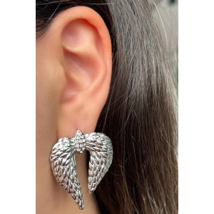 Gümüş Renk Kanat Figürlü Çelik Küpe (Çift)