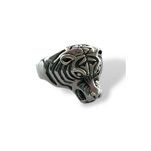 Gümüş Renk Kaplan Figürlü Ayarlanabilir Erkek Yüzük