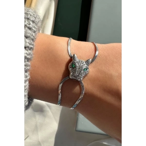 Gümüş Renk Kaplan Figürlü Çelik Bileklik