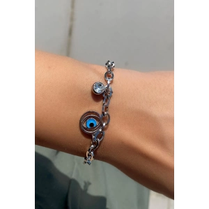 Gümüş Renk Karışık Figürlü Çelik Bileklik