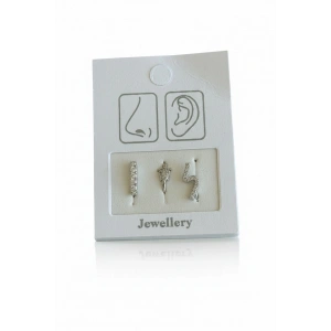 Gümüş Renk Karışık Figürlü Deliksiz Kulak/Burun 3lü Piercing Set