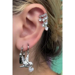 Gümüş Renk Karışık Figürlü Taş Detaylı VİP 3lü YSX Küpe Set