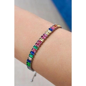 Gümüş Renk Karışık Taş Detaylı Su Yolu Bileklik