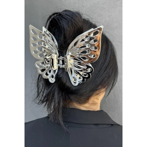 Gümüş Renk Kelebek Detaylı Mandal Toka