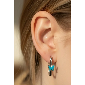 Gümüş Renk Kelebek Figürlü Çelik Küpe (Çift)