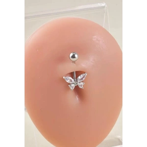 Gümüş Renk Kelebek Figürlü Cerrahi Çelik Göbek Piercing