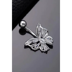 Gümüş Renk Kelebek Figürlü Cerrahi Çelik Göbek Piercing