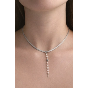 Gümüş Renk Kelebek Figürlü İtalyan Zincir Detaylı Çelik Kolye