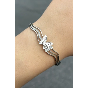 Gümüş Renk Kelebek Figürlü Kelepçe Bileklik