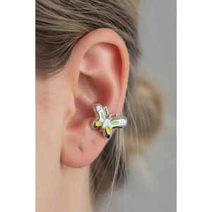 Gümüş Renk Kelebek Figürlü Taş Detaylı 14K Altın Kaplama TX Ear Cuff (Tek)