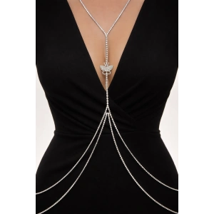 Gümüş Renk Kelebek Figürlü Taş Detaylı Tasarım Vücut Aksesuar