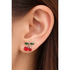 Gümüş Renk Kiraz Figürlü Taş Detaylı Çelik Xupıng VİP Küpe