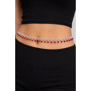 Gümüş Renk Kırmızı Taş Detaylı Tasarım Bel Zinciri/Vücut Aksesuar