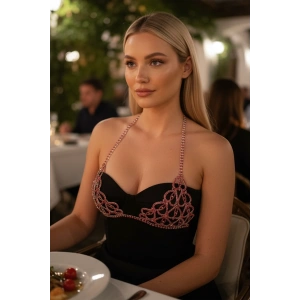 Gümüş Renk Kırmızı Taşlı Bikini Üstü /Bralet /Vücut Aksesuarı