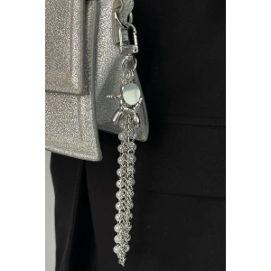 Gümüş Renk Köpek Figürlü İnci Detaylı Çanta Charm/ Anahtarlık