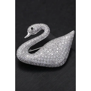 Gümüş Renk Kuğu Figürlü Taş Detaylı Broş