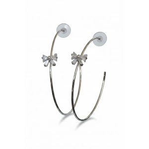 Gümüş Renk Kurdele Figürlü Halka Küpe (Çift)