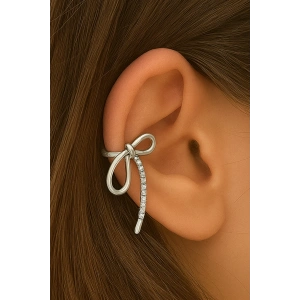 Gümüş Renk Kurdele Figürlü Taş Detaylı 14K Altın Kaplama TX Ear Cuff (Tek)