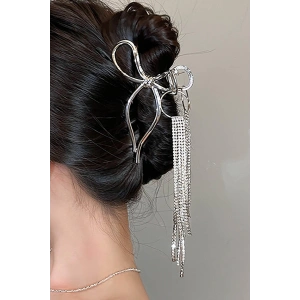 Gümüş Renk Kurdele Figürlü Taş Detaylı Metal Mandal Toka