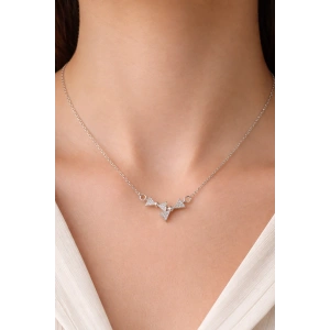 Gümüş Renk Kurdele Figürlü Taşlı Çelik Kolye