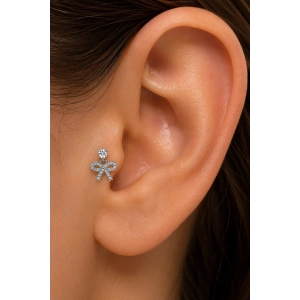 Gümüş  Renk Kurdele  Figürlü  Taşlı Cerrahi Çelik Tragus/Kıkırdak Küpe/Piercing (Tek)