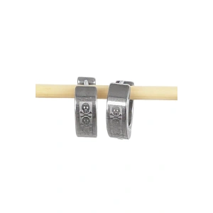 Gümüş Renk Kurukafa Desenli Unisex Halka Çelik Küpe (Çift)