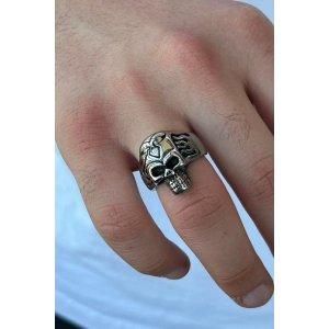 Gümüş Renk Kurukafa Figürlü Ayarlanabilir Çelik Erkek Yüzük