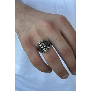 Gümüş Renk Kurukafa Figürlü Ayarlanabilir Çelik Erkek Yüzük