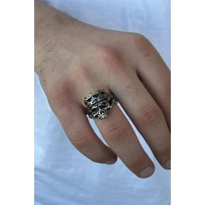 Gümüş Renk Kurukafa Figürlü Ayarlanabilir Çelik Erkek Yüzük
