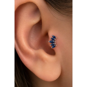 Gümüş Renk Lacivert Taşlı Cerrahi Çelik Tragus/Kıkırdak Küpe/Piercing (Tek)