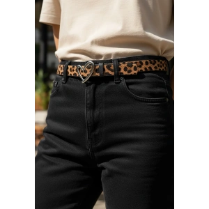 Gümüş Renk Leopar Desenli Kadın Deri Kemer