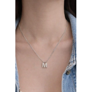 Gümüş Renk M Harf Çelik Kolye