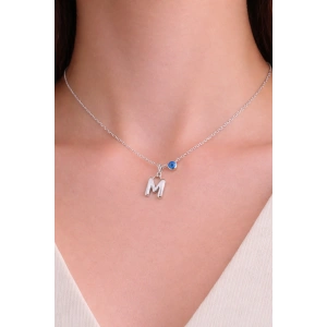 Gümüş Renk M Harf Çelik Kolye