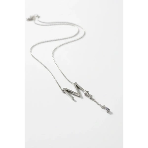 Gümüş  Renk M Harfli Taş Detaylı Çelik Kolye