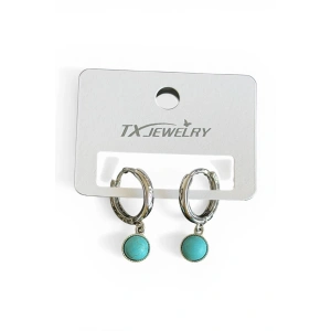 Gümüş Renk Mavi Boncuklu Tx Küpe (Çift)