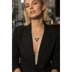 Gümüş Renk Mavi Taş Detaylı Vücut Aksesuarı