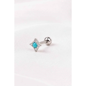 Gümüş Renk Mavi Taşlı Cerrahi Çelik Tragus/Kıkırdak Küpe/Piercing (Tek)