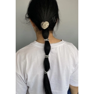 Gümüş Renk Metal Detaylı Lastik Toka Ve Tel Toka Set