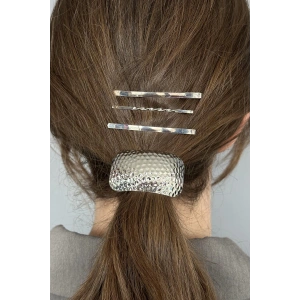 Gümüş Renk Metal Detaylı Lastik Ve Tel Toka Set