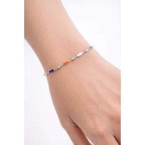 Gümüş Renk Mineli Zincir Bileklik