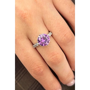 Gümüş Renk Mor Taş Detaylı Ayarlanabilir Çelik Yüzük