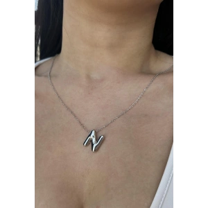 Gümüş Renk N Harf Balon Kolye