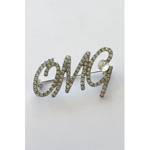 Gümüş Renk Omg Yazılı Taşlı Broş